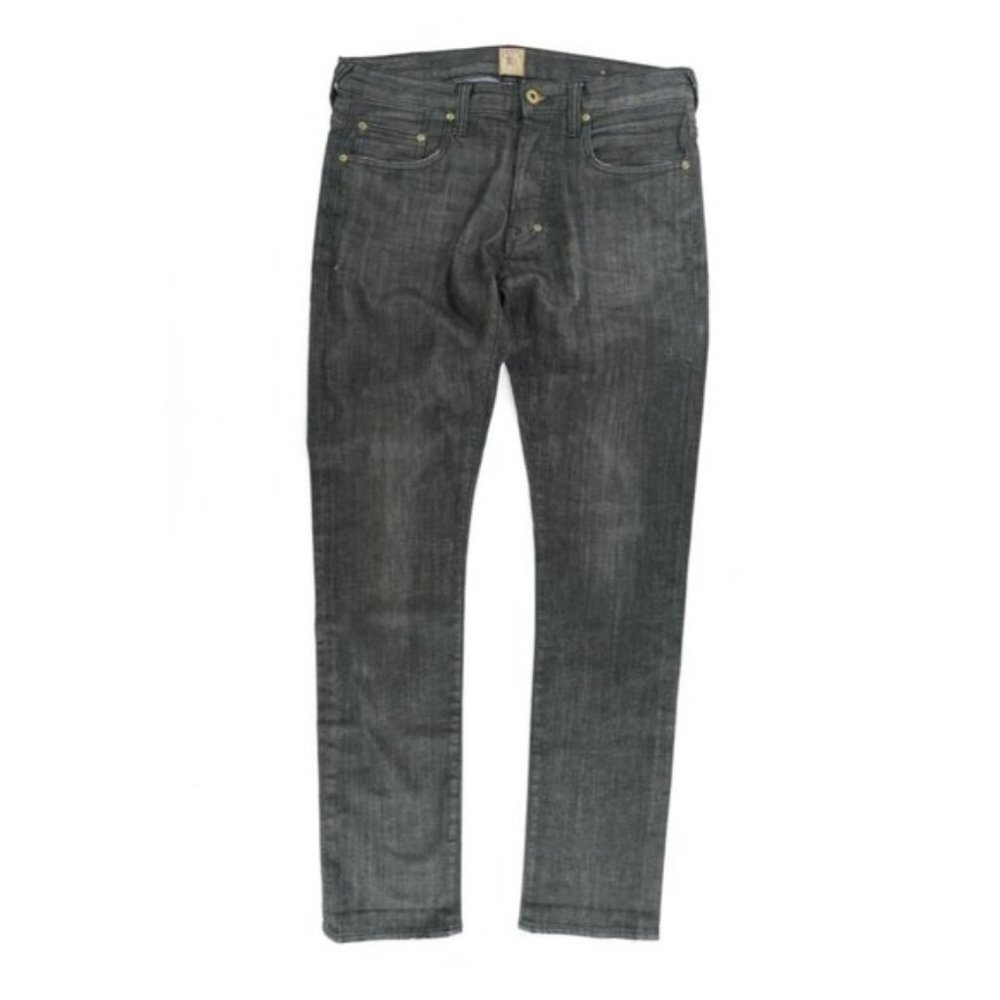 Mens Jeans Straight Leg Slim Fit Button Fly Denim 32 Black 33x34.5